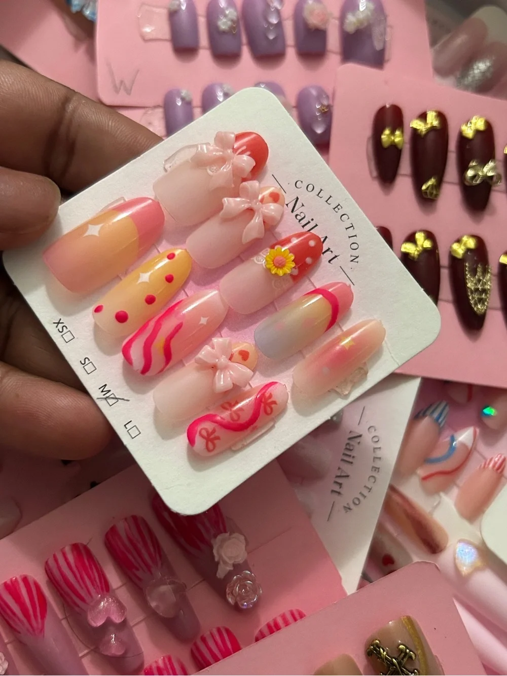 Pink & Peach 3D Floral Press-On Nail Set